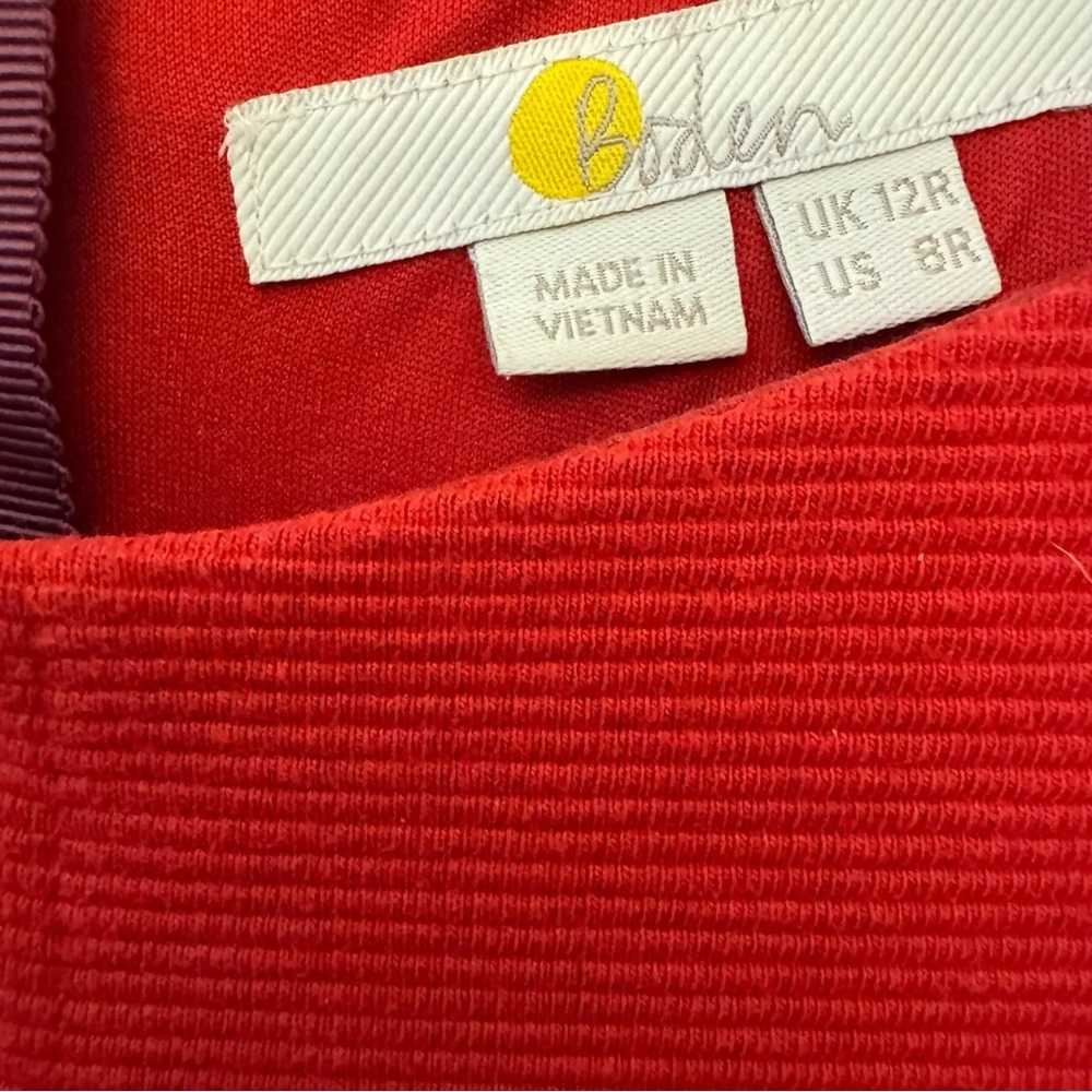 Boden Red Sheath Midi Dress with 3/4 Sleeves and Bateau Neckline - Picture 4 of 5